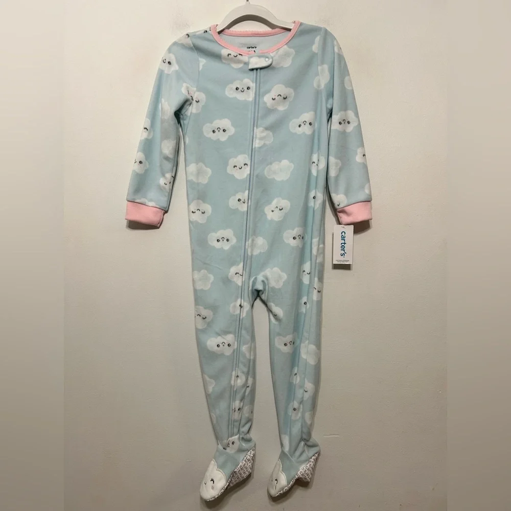 New! Carters Set of 2 Zip Up Footed Sleeper Pajamas Little Girls Size 4T